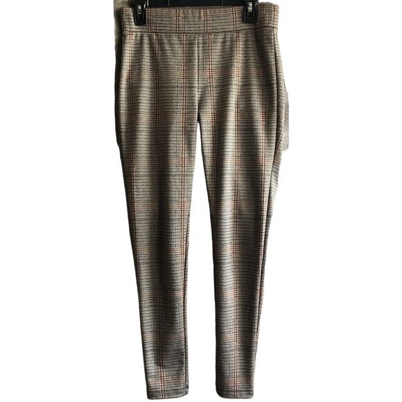 Loft Orange Black Plaid Elastic Waist Mid Rise Skinny Dress Pants Reg Size S - Picture 1 of 5